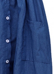 Blue Spaghetti Strap High Waist Button Down Denim Midi Dress With Pockets