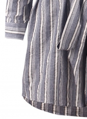 Grey Casual Striped Long Sleeve High Low Button Down Mini Dress