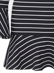 Black Women's Casual Striped Round Neck Flare Sleeve Slim Mini Dress