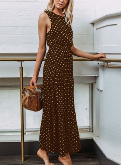 round neck polka dot maxi dress