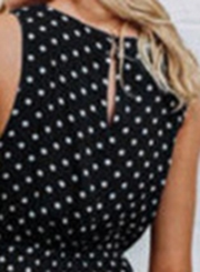 Black Sleeveless Round Neck Elastic Waist Polka Dot Maxi Dress