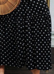 Black Sleeveless Round Neck Elastic Waist Polka Dot Maxi Dress