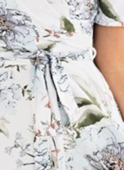 Short Sleeve Wrap Waist Tie Slim Floral Dress
