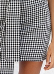 Black Plaid Spaghetti Strap Waist Bow Tie Mini Dress