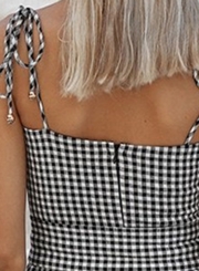 Black Plaid Spaghetti Strap Waist Bow Tie Mini Dress