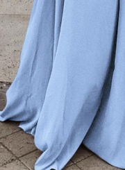 Blue V Neck Flying Sleeve Maxi party Dress