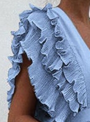Blue V Neck Flying Sleeve Maxi party Dress
