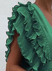 Green V Neck Flying Sleeve Maxi party Dress