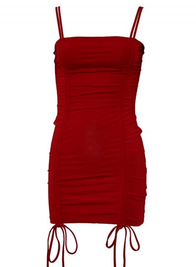 red spaghetti strap mini dress