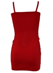 Red Ruched Double Spaghetti Strap Mini Dress