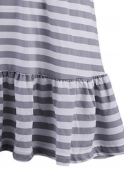 Grey Striped V Neck Flounce Sleeve Loose Ruffle Mini Dress
