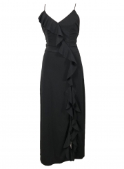 Black Spaghetti Strap Backless High Slit Maxi Cocktail Dress