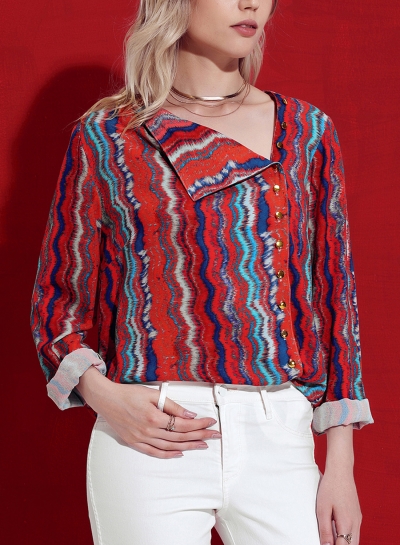 Casual Striped Turn-Down Collar Long Sleeve Asymmetric Button Down Shirt LZDINTECOMMERCE.com