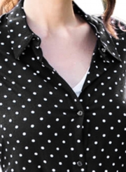 Casual Half Sleeve Button Down Polka Dot Pockets Maxi Dress With Belt
