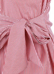 Striped Turn-Down Collar Long Sleeve Waist Tie Button Dress