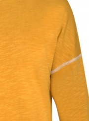 Yellow Round Neck Long Sleeve Color Block Loose Long Sweatshirt