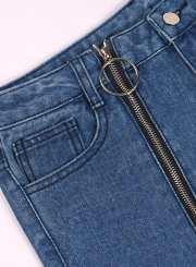 Retro Wash High Waist Slit Leg Straight Denim Jeans With Pockets