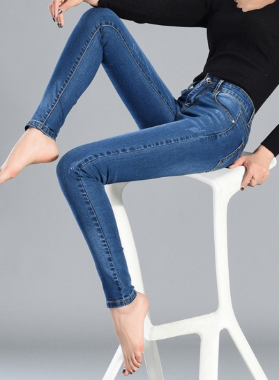 Casual High Waist Solid Color Slim Fit Skinny Pencil Denim Jeans STYLESIMO.com