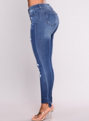 Destroyed Ripped Distressed Stretch High Waist Skinny Jeans