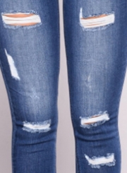 Destroyed Ripped Distressed Stretch High Waist Skinny Jeans