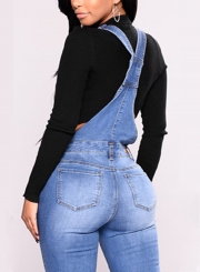 Casual Destroyed Ripped Distressed Denim Overalls Jumpsuit With Pockets
