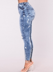 Destroyed Ripped Distressed Boyfriend Slim Fit Skinny Stretchy Jeans