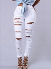 Skinny Destroyed Ripped Hole Denim Pants Stretch Pencil Jeans