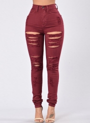 Casual Destroyed Ripped Distressed High Waist Slim Fit Skinny Jeans