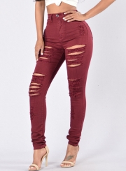 Casual Destroyed Ripped Distressed High Waist Slim Fit Skinny Jeans