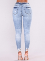 Casual Stretch Faded Ripped Skinny Pencil Denim Jeans