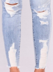 Casual Stretch Faded Ripped Skinny Pencil Denim Jeans