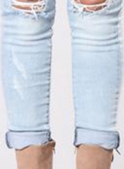 Casual Faded Ripped Embroidered High Waist Skinny Jeans With Pockets