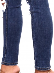 Classic Beading Destroyed Jeans Ripped Denim Jeans