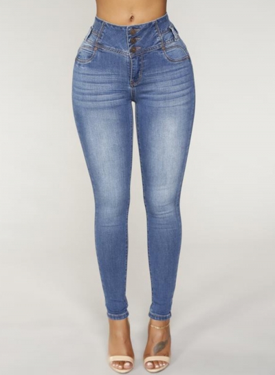 Casual High Waist Butt Lift Solid Color Slim Fit Skinny Jeans