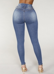 Casual High Waist Butt Lift Solid Color Slim Fit Skinny Jeans