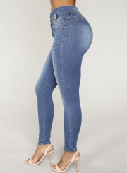 Casual High Waist Butt Lift Solid Color Slim Fit Skinny Jeans