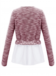 Pink Long Sleeve Contrast Colorblock Ruffle Hem Pullover Sweater