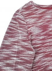 Pink Long Sleeve Contrast Colorblock Ruffle Hem Pullover Sweater