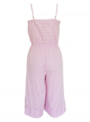 Pink Striped Spaghetti Strap Round Neck Backless Wide Leg Jumpsuit