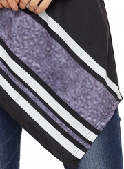 Black Striped High Neck Long Sleeve Irregular Loose Sweatshirt