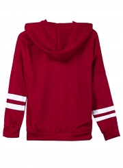 Burgundy Casual Striped Long Sleeve Loose Boyfriend Pullover Hoodie