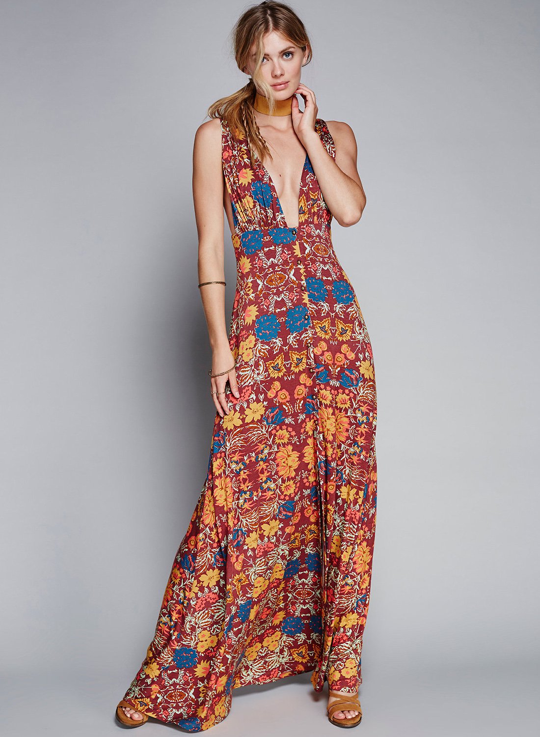 Women's Deep V Neck Floral Print Dress - STYLESIMO.com
