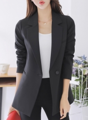 Women's Solid Long Sleeve One Button Blazer