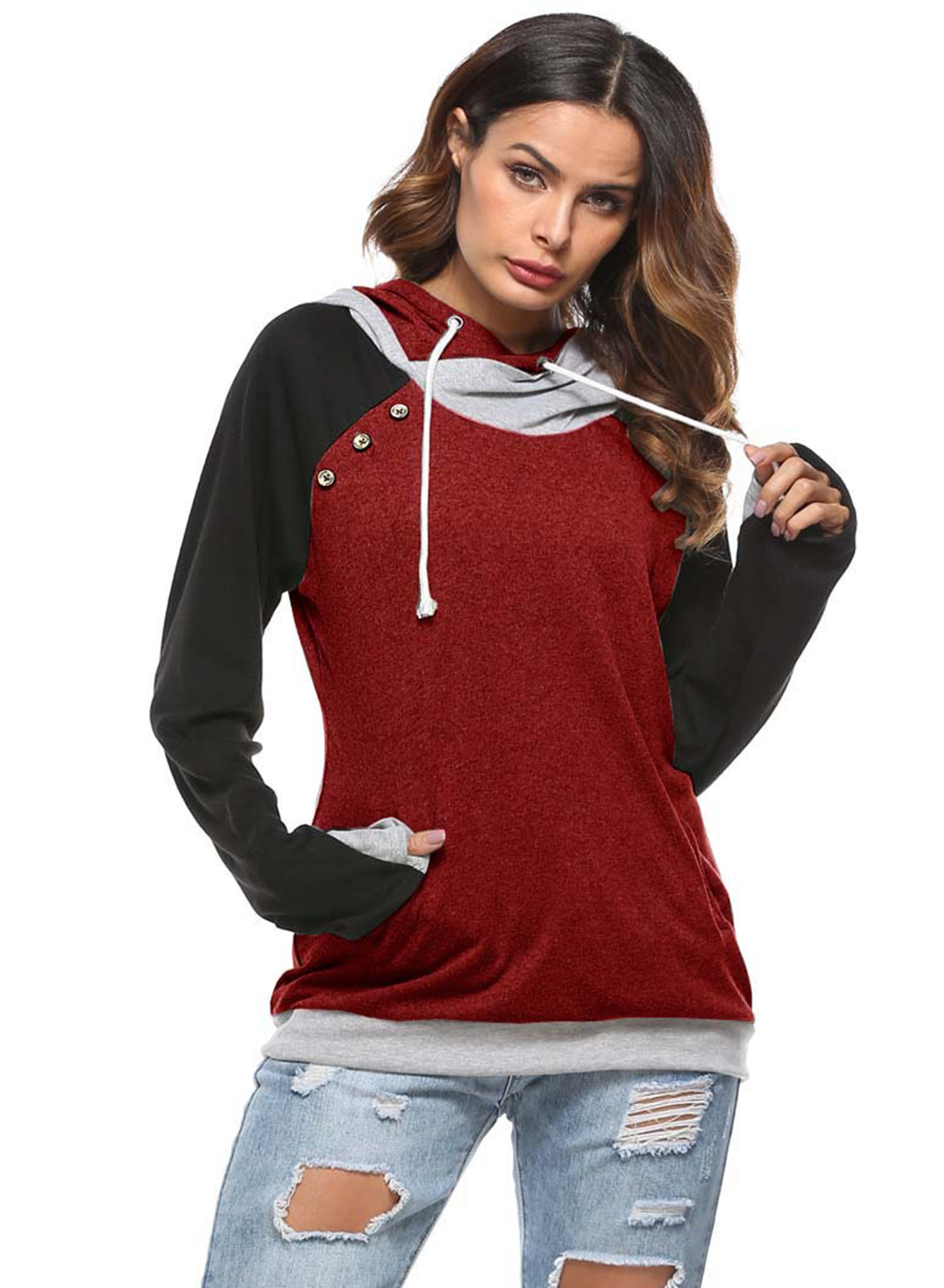 Fashion Long Sleeve Color Block Pullover Hoodie - STYLESIMO.com