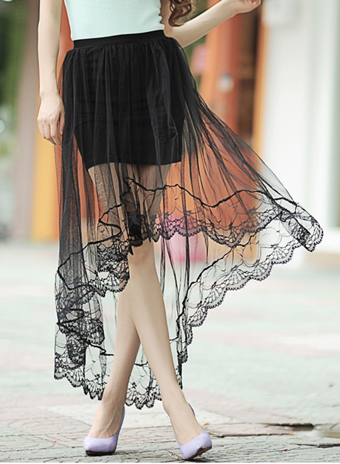 Mesh Lace Solid color Irregular Skirt - STYLESIMO.com